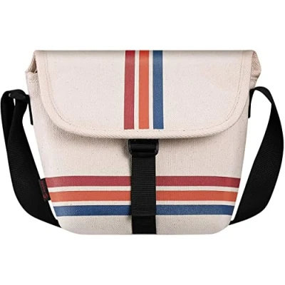 Abbildung von Fintie Tasche für Polaroid Now/Now+ Gen 2 I Type Sofortbildkamera, Originals OneStep+/Onestep VF Segeltuch Schutzhülle Kameratasche Hülle mit Verstellbar Riemen und Innentasche, Streifen