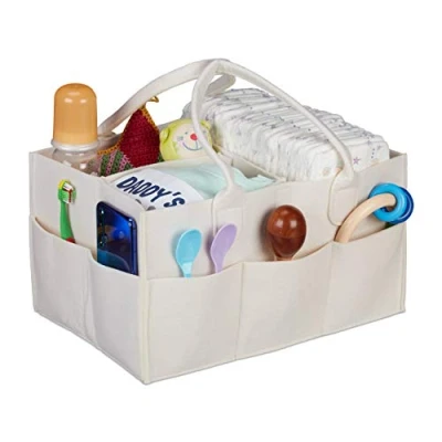 Abbildung von Relaxdays Baby Windel Caddy, 11 Fächer, entnehmbare Trenner, tragbare Filztasche, Auto &amp; Wickeltisch Organizer, beige