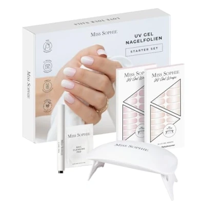 Abbildung von Original Miss Sophie UV Starterset I Selbstklebende Nagelfolien Nagelaufkleber in Rose Babyboomer &amp; Nude Kein Absplittern Langer Halt Schnelle einfache Anwendung