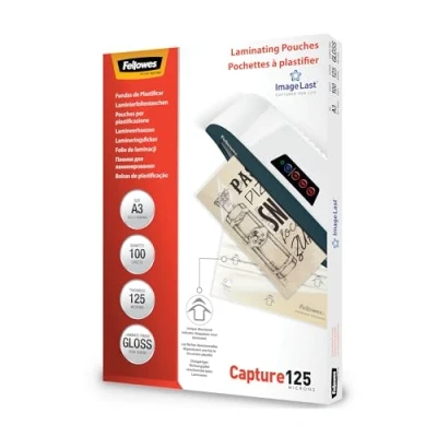 Abbildung von Fellowes Laminierfolien A3 ImageLast, 125 Mikron (2 x Mikron), 100 Stück, transparent mit Ausrichtungshilfe. Ideal für Fotos und Informationshinweise optimalem Kontrast.