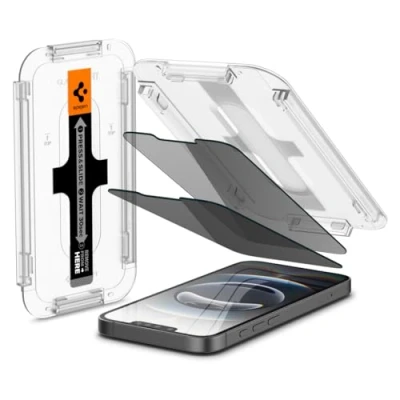 Abbildung von Spigen Glas.tR EZ Fit Sichtschutz Schutzfolie kompatibel mit iPhone 14, 13, 13 Pro, 2 Stück, Privacy Schutz, Kratzfest, 9H Härte Folie