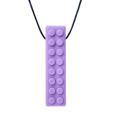 Abbildung von ARK® Kauhalskette in verschiedenen Stärken mit einstellbarer Abreißleine und ATC Pflegeanleitung Sensory Halskette, Beißblock, Kauen, Zahnen, Autismus Brick texturiert extra fest lavendel