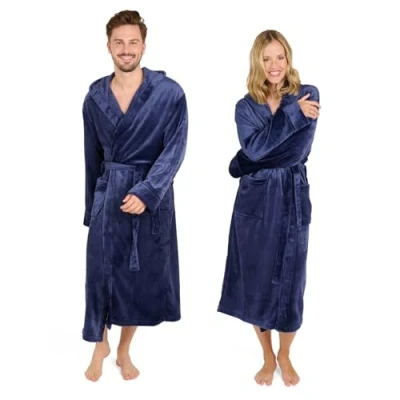 Abbildung von Blumtal Bademantel Damen &amp; Herren in M Oeko TEX zert. Morgenmantel Kapuze Bademäntel für extra saugstark Saunamantel mit Dunkelblau Blau