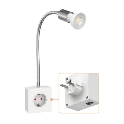 Abbildung von ledscom.de Steckdosenlampe LESCH Leselampe, chrom/weiß inkl. GU10 LED Lampe 5,8W, 468lm, 33, warmweiß