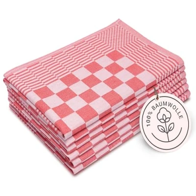 Abbildung von ZOLLNER 6er Set Geschirrtücher Baumwolle in 65x65 cm extrem saugstarke und robuste Küchentücher waschbar bis 60C rot kariert Gastronomiequalität Oeko Tex® Zertifiziert