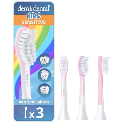 Abbildung von 3er demirdental for Kids Ersatzbürsten passend für Philips Sonicare Kinder Schallzahnbürsten ab 7 Jahre, entspricht HX6044, Rosa