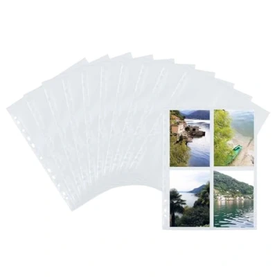 Abbildung von HERMA 7585 Fotohüllen für Ordner, 10 Stück, 10x15 cm, 4 Fächer geteilt, beidseitig bestückbare Fotophan Fotosichthüllen Sammelhüllen Postkartenhüllen Prospekthüllen mit Eurolochung, weiß