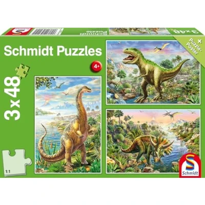 Abbildung von Schmidt Spiele 56202 Abenteuer mit den Dinosauriern, 3x48 Teile Kinderpuzzle