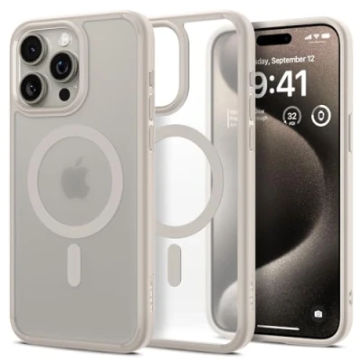 Abbildung von Spigen für iPhone 15 Pro Ultra Hybrid Frost MagFit Hülle [Anti Yellowing] Case Handyhülle Transparent Dünn Slim Kompatibel mit MagSafe Natural Titanium
