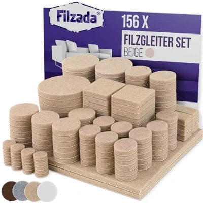 Abbildung von Filzada® Filzgleiter Selbstklebend Set 156 Stück (Eckig und Rund) Beige Profi Möbelgleiter Filz Mit Idealer Klebkraft
