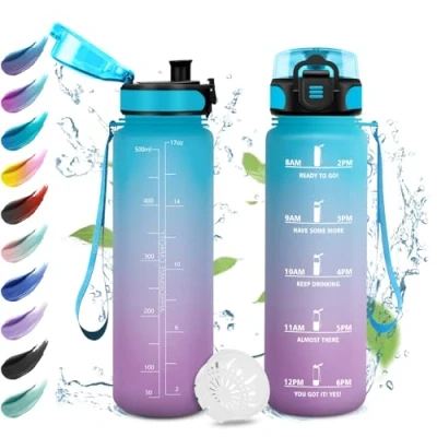 Abbildung von Trinkflasche Kinder Auslaufsicher 500ml, Wasserflasche Kohlensäure Geeignet, Sport mit Zeitmarkierung, Filter, Perfekt für Kindergarten, Schule, Büro, Picknick