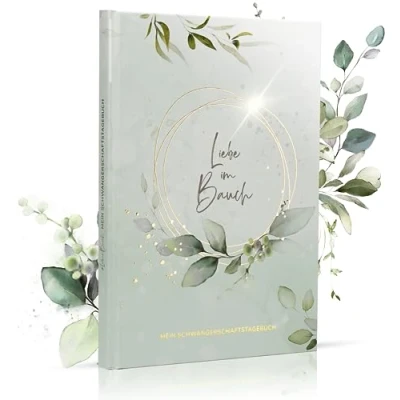 Abbildung von MeinBaby123® Schwangerschaftstagebuch hochwertig vergoldet, Tagebuch Schwangerschaft, Schwanger Geschenk, Schwangerschaft Tagebuch, Geschenk (mint Eukalyptus)