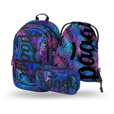 Abbildung von Baagl Schulrucksack Set Mädchen 3 Teilig, Schultasche für Grundschule Volksschule, Ranzen mit Brustgurt, Ergonomischer Schulranzen (Palm)