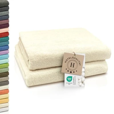 Abbildung von ZOLLNER 2er Set Badetücher weiche und saugstarke Duschtücher waschbar bis 95C Baumwolle 100x150 cm in Natur