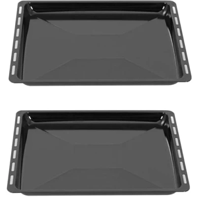 Abbildung von ICQN Backbleche mm 465 x 370 30 2er Set, Emailliert Fettpfanne, Verchromt Backofenrost und Emaille Backblech für Backofen &amp; Herd, Gitterrost