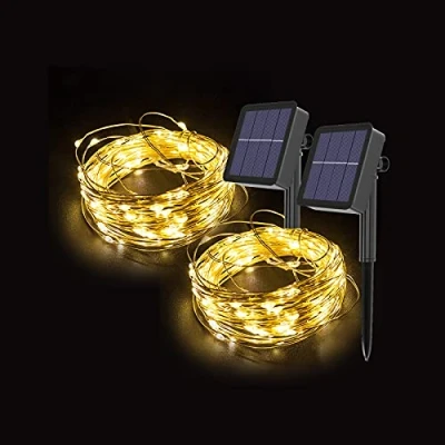 Abbildung von Gresonic Solar Kupferdraht Lichterkette Außen, Wasserdicht 8 Modi Solarlichterkette für Garten Terrasse Balkon Bäume,Lichtdraht Aussen Beleuchtung Deko(100LED 2 Packung, Warmweiß)