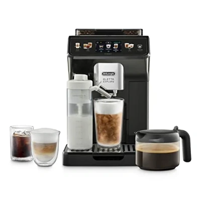 Abbildung von De&#039;Longhi Eletta Explore Cold Brew ECAM452.67.G Kaffeevollautomat mit LatteCrema Milchsystem, Heiße &amp; Kalte Getränke auf Knopfdruck, 3,5 Zoll TFT Touchscreen Farbdisplay, inkl. Kaffeekanne, Dunkelgrau
