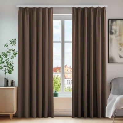 Abbildung von Deconovo Vorhänge mit Kräuselband Schlafzimmer Gardinen Extra Warm Winter, 138x140 cm(HöhexBreite), Braun, 2er Set
