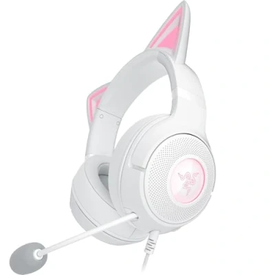 Abbildung von Razer Kraken Kitty V2 Kabelgebundenes RGB Headset mit Ohren für Gaming und Streaming (325 g, Triforce 40 mm Treiber, HyperClear Cardioid Mic, Surround Sound) Weiß