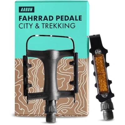 Abbildung von AARON Fahrradpedale Tour mit Reflektoren und Polymer Gleitlagern, Trekking Citypedale aus Aluminium für E Bike, Trekkingbike in Schwarz