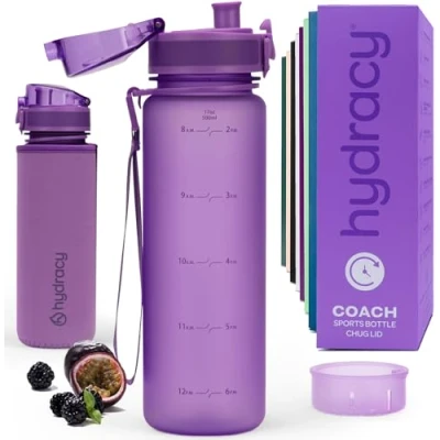 Abbildung von Hydracy Trinkflasche mit Fruchteinsatz 500ml Wasserflasche BPA freie Zeitmarkierung Auslaufsichere Sportflasche Kondensationsfrei für Sport und Outdoor