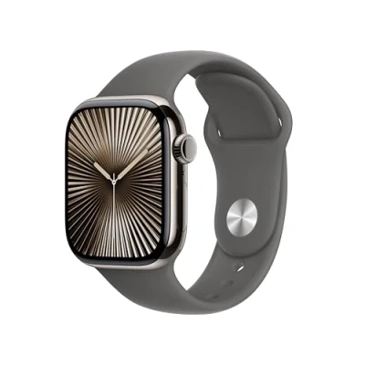 Abbildung von Apple Watch Series 10 4G 42mm Natural Titanium (Graues Gummi Armband M/L)