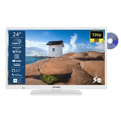 Abbildung von TELEFUNKEN XH24SN550MVD W 24 Zoll Fernseher/Smart TV (HD Ready, HDR, Triple Tuner, 12 Volt, DVD Player) 6 Monate HD+ inklusive [2023], Weiß