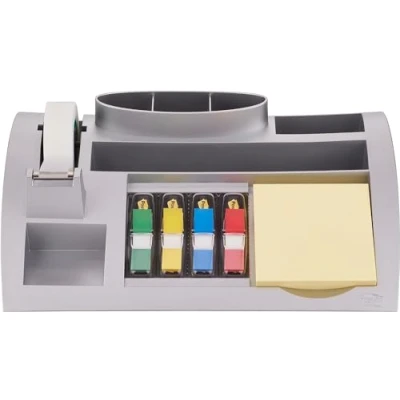 Abbildung von Post it Desk Organizer, Packung mit 1 Block Notes a 100 Blatt, 4 x 35 Haftstreifen Index, Rolle Scotch Magic mattes Klebeband, 265 mm 168 68 mm, Farbe: Silber