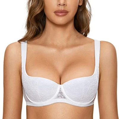 Abbildung von DOBREVA Damen Push Up BH Dirndl Bügel Balconette Spitzen Sexy Leicht Gepolstert Große Größen Weiss 75B