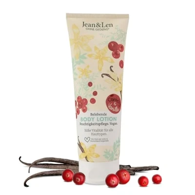 Abbildung von Jean &amp; Len Body Lotion Cranberry Vanille, leichte Textur, zieht schnell ein, für alle Hauttypen geeignet, pH hautideale Formulierung, Hautcreme, ohne Parabene Silikone, vegan, 250 ml