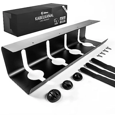 Abbildung von Stilemo® Kabelkanal Schreibtisch Kabelmanagement Organizer Kabeldurchführung Cable Management Kabelhalter Kabelwanne Tisch 43x12x10CM Kabelkorb Schwarz
