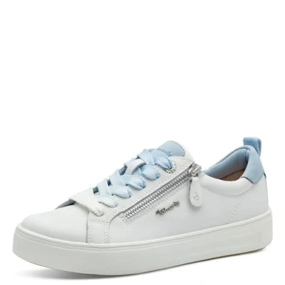 Abbildung von Tamaris Comfort Damen Sneaker flach mit Reißverschluss Freizeit, Weiß (White/Blue), 39 EU