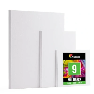 Abbildung von Zenacolor 9er Canvas Set Leinwand Zum Bemalen in Verschiedenen Größen 20x20, 20x30 und 30x40 100% Säurefreie Baumwolle 9 Malkarton für Künstler, Anfänger &amp; Profis