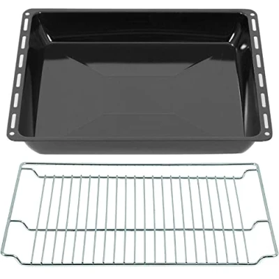 Abbildung von ICQN 465 x 370 60 mm Backbleche &amp; Gitter Set, Emailliert Fettpfanne für Backofen und Herd, Passend Bosch Siemens Neff Constructa, Kratzfest Rostfrei, 46,5 37 cm