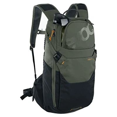 Abbildung von EVOC RIDE 12 Protektor Fahrradrucksack, Trekkingrucksack für Trails &amp; Alltag (cleveres Taschenmanagement, AIR PAD Rückenpolsterung, Helmhalterung, Backpack), Dunkeloliv/Schwarz
