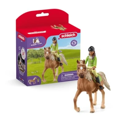 Abbildung von schleich HORSE CLUB 42542 Sarah und Mystery Pferde Spielzeug Set mit Abnehmbarem Sattel Zaumzeug Pferd Abnehmbare Mädchenfigur Bauernhof für Jungen Mädchen ab 5