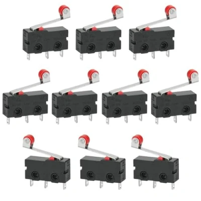 Abbildung von GOLRISEN 10 Stück Mikroschalter Endschalter mit Rollenhebel 250V 5A SPDT 1NO 1NC Endlagenschalter Schwarz Mini Miniatur Schalter Limit Switch 3 Pins für Mechanik Elektronische Geraete Automaten