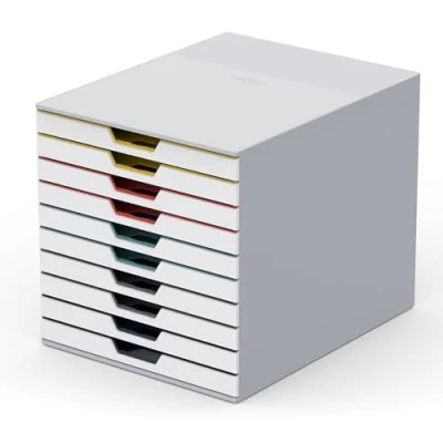 Abbildung von Durable Schubladenbox A4 (Varicolor Mix), Schreibtisch Schubladenset mit 10 farbigen Fächern, Etiketten zur Beschriftung, 763027