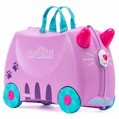 Abbildung von Trunki Handgepäck Und Kinderkoffer zum Draufsitzen Kinder Risen Geschenk für Mädchen Jungen Trolley Cassie Katze (Lila)