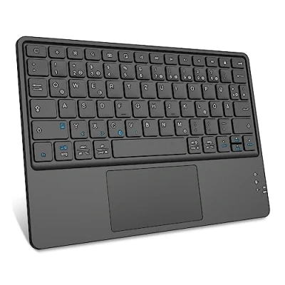 Abbildung von Fintie Kabellose Bluetooth Tastatur mit Touchpad, Tablet Deutsch Layout für iPad, Samsung Tablets, iPhone, Smartphone, iOS, Android Weiße