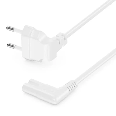 Abbildung von deleyCON 1m Netzkabel mit Flach Gewinkeltem Eurostecker 90 Gewinkelt auf C7 Buchse Euro Stromkabel Kleingerätekabel Weiß