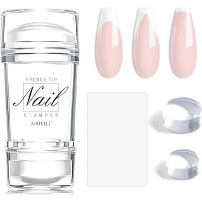Abbildung von AIMEILI French Tips Nail Stamper 4PCS Nagel Stempel Silikon Doppelend Clear Jelly für Stamping &amp; Nails DIY Maniküre