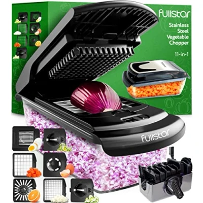 Abbildung von Gemüseschneider Spiralschneider Gemüsehobel Gemüse Schneider Zwiebelschneider Kartoffelschneider Obstschneider Vegetable Chopper Cutter Dicer (7 in 1 Edelstahl Schwarz)