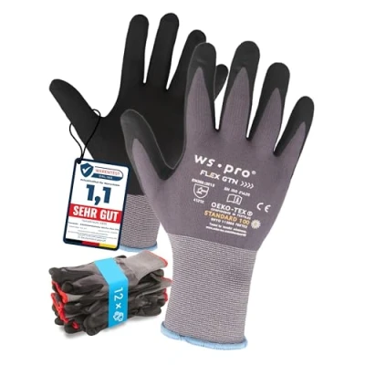 Abbildung von Trevendo 12 Paar Arbeitshandschuhe WS Pro FLEX GTN Montagehandschuhe Gartenhandschuhe atmungsaktiv flexibel für Damen und Herren Größe 9