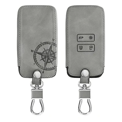 Abbildung von kwmobile Autoschlüssel Hülle kompatibel mit Renault 4 Tasten Smartkey (nur Keyless Go) Kunstleder Schutzhülle Schlüsselhülle Cover Kompass Vintage Grau