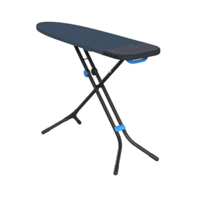 Abbildung von Joseph Glide Plus Bügeltisch mit kompakten verstellbaren Beinen und integrierter hitzebeständiger Dampfbügelablage, tropffreier Baumwollbezug, super saugfähig, 130 x 38cm, Schwarz/Blau