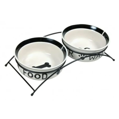 Abbildung von Napf Set, Keramik/Metall, 2 x 0,6 l/ø 15 cm/32 9 cm, weiß/schwarz