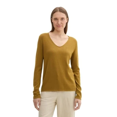 Abbildung von TOM TAILOR Damen Basic Strickpullover mit V Ausschnitt, 25988 Covert Khaki, XXXL