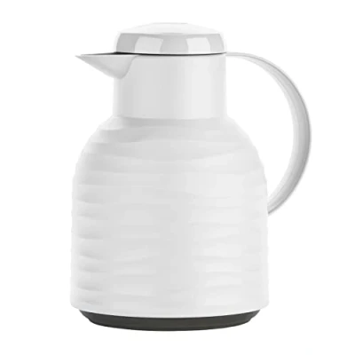 Abbildung von Emsa N40115 Samba Wave Isolierkanne 1,0 Liter Quick Press Kunststoff Glas Isolierkolben Kaffeekanne: 12h heiß/24h kalt 100 % dicht weiß
