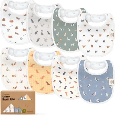 Abbildung von Baby Lätzchen für Jungen &amp; Mädchen 8er Pack Bio Baumwolle zum Zahnen Junge groß Säugling, Kleinkind (Pets Paws)